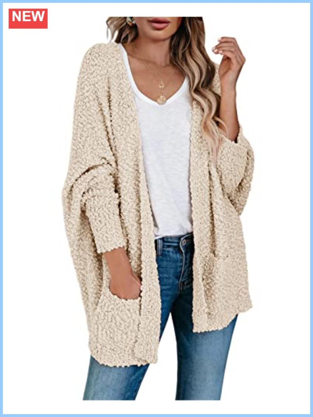 Oversized Popcorn Knit Chunky Cardigan Batwing Sleeve Cocoon Sweater